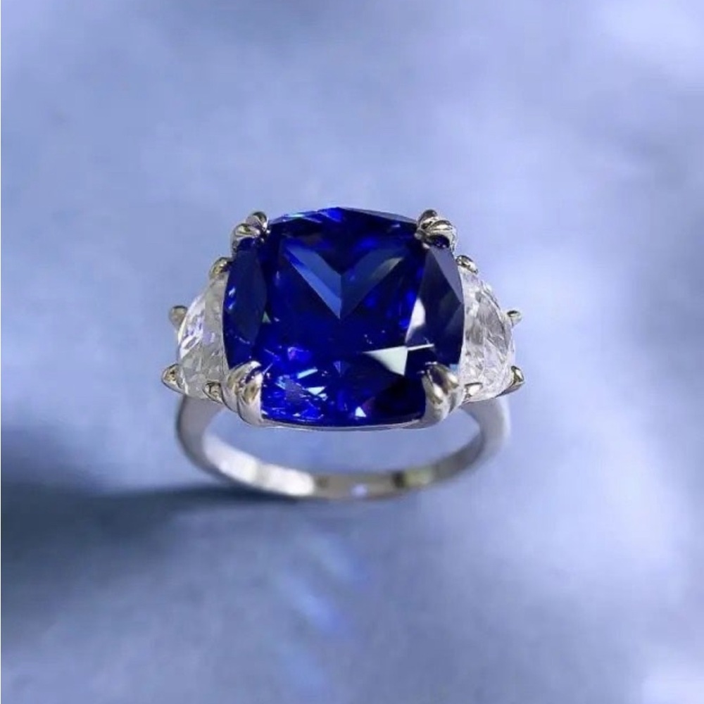 925 Solid Sterling Silver Blue Created Sapphire E… - image 4